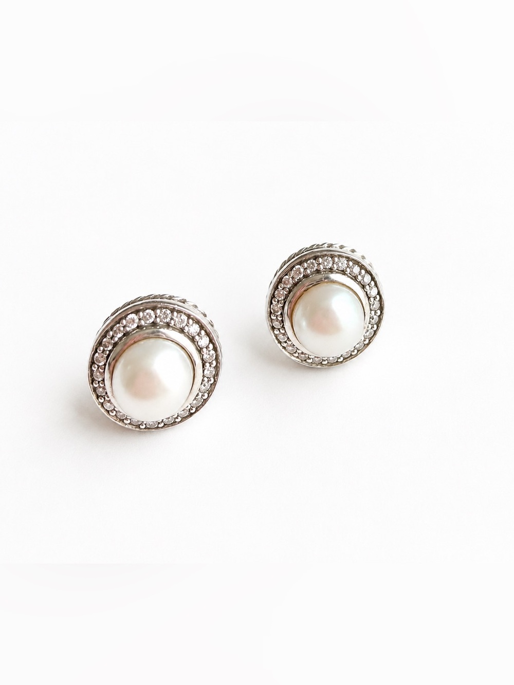 David Yurman Pearl & Diamond Petite Cerise Stud Earrings – Sterling Silver 925
